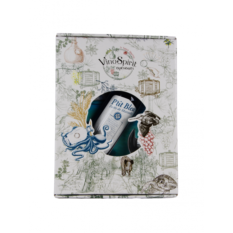 Coffret "P'tit Bleu" Pastis de Marseille 1 bouteille + 2 verres
