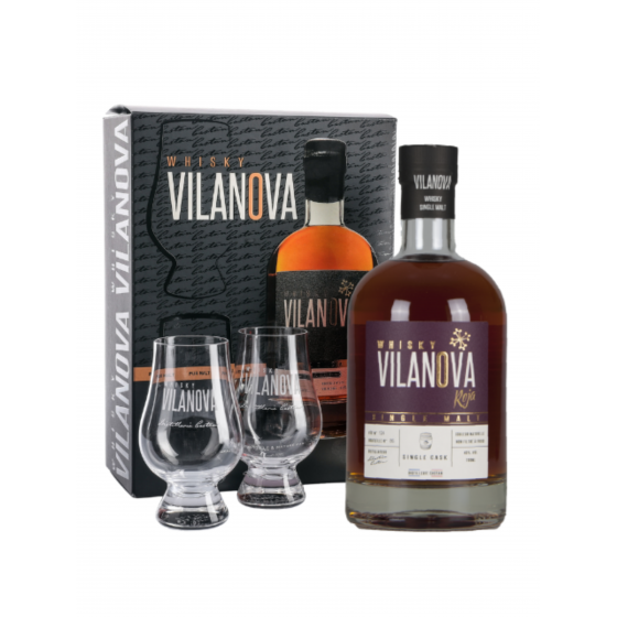 Coffret Whisky Vilanova "Roja" + 2 verres