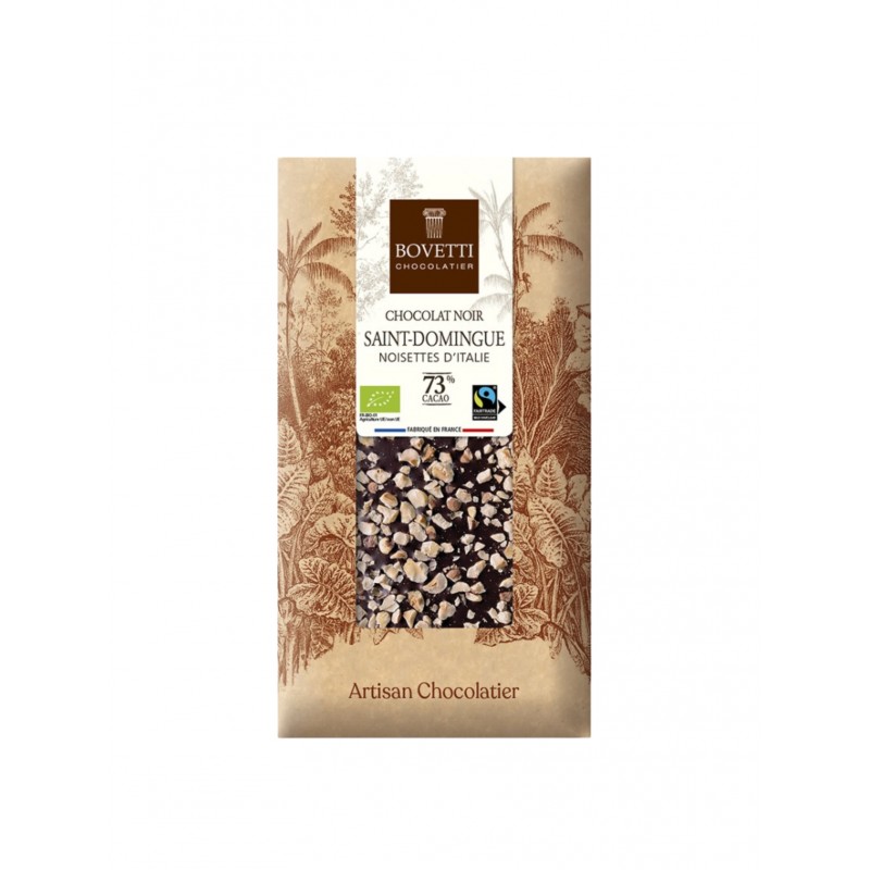 BOVETTI - Chocolat noir St Domingue noisette d'Italie 73% cacao - Bio 100gr