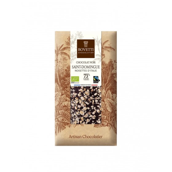 BOVETTI - Chocolat noir St Domingue noisette d'Italie 73% cacao - Bio 100gr