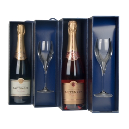 Taittinger champagne Coffret Quatuor 2 flûtes + 1 Blanc Prestige + 1 Rosé Prestige