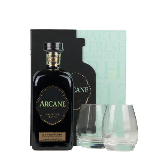 Rhum Arcane  "Extraroma"  12 ans d'âge "coffret 2 verres" Ile Maurice