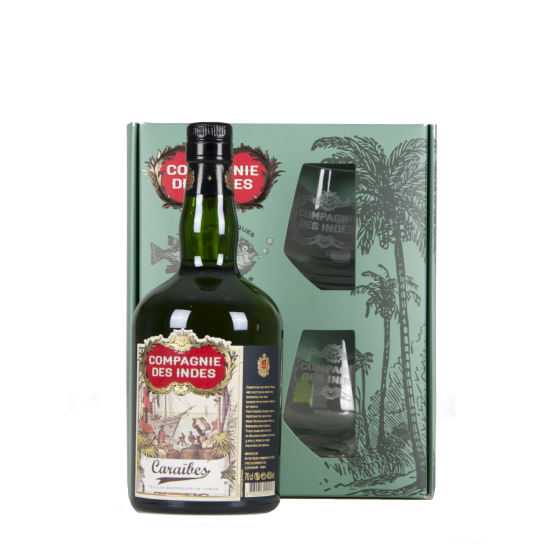 Coffret Rhum Compagnie des Indes "Caraïbes + 2 verres"